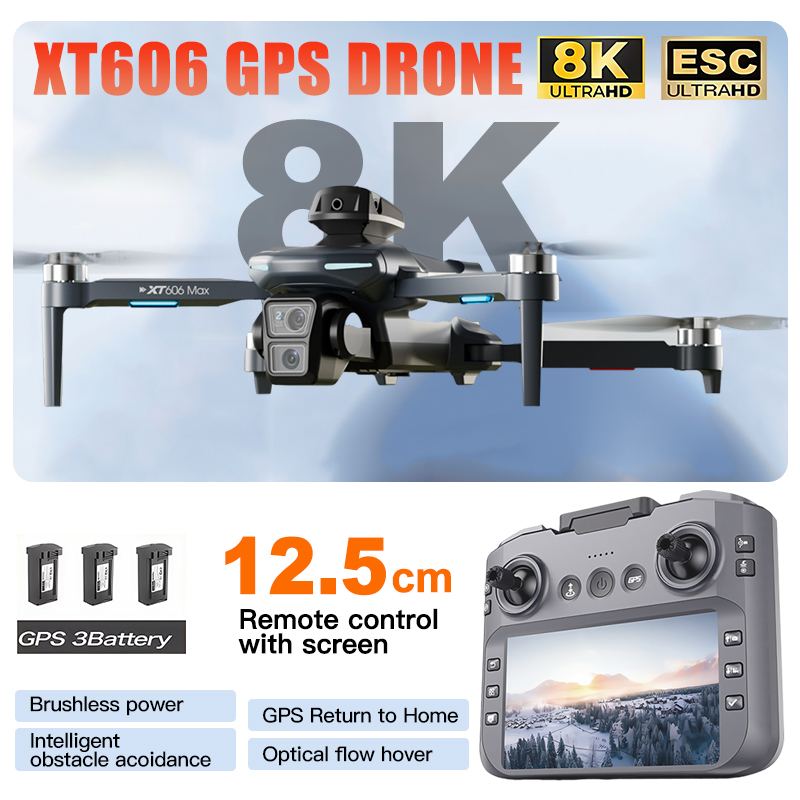 XT606 MAX 3 battery Drone 4k 8 - Drone Kit Long Range avaliação e preço